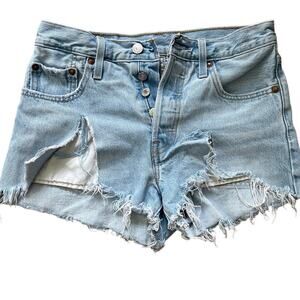 Levi’s 501‎ Destroyed High-Rise Cutoff Button Fly Premium Jeans Shorts Size 25